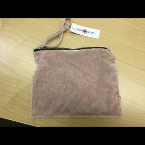 Light pink velvet cosmetic pouch